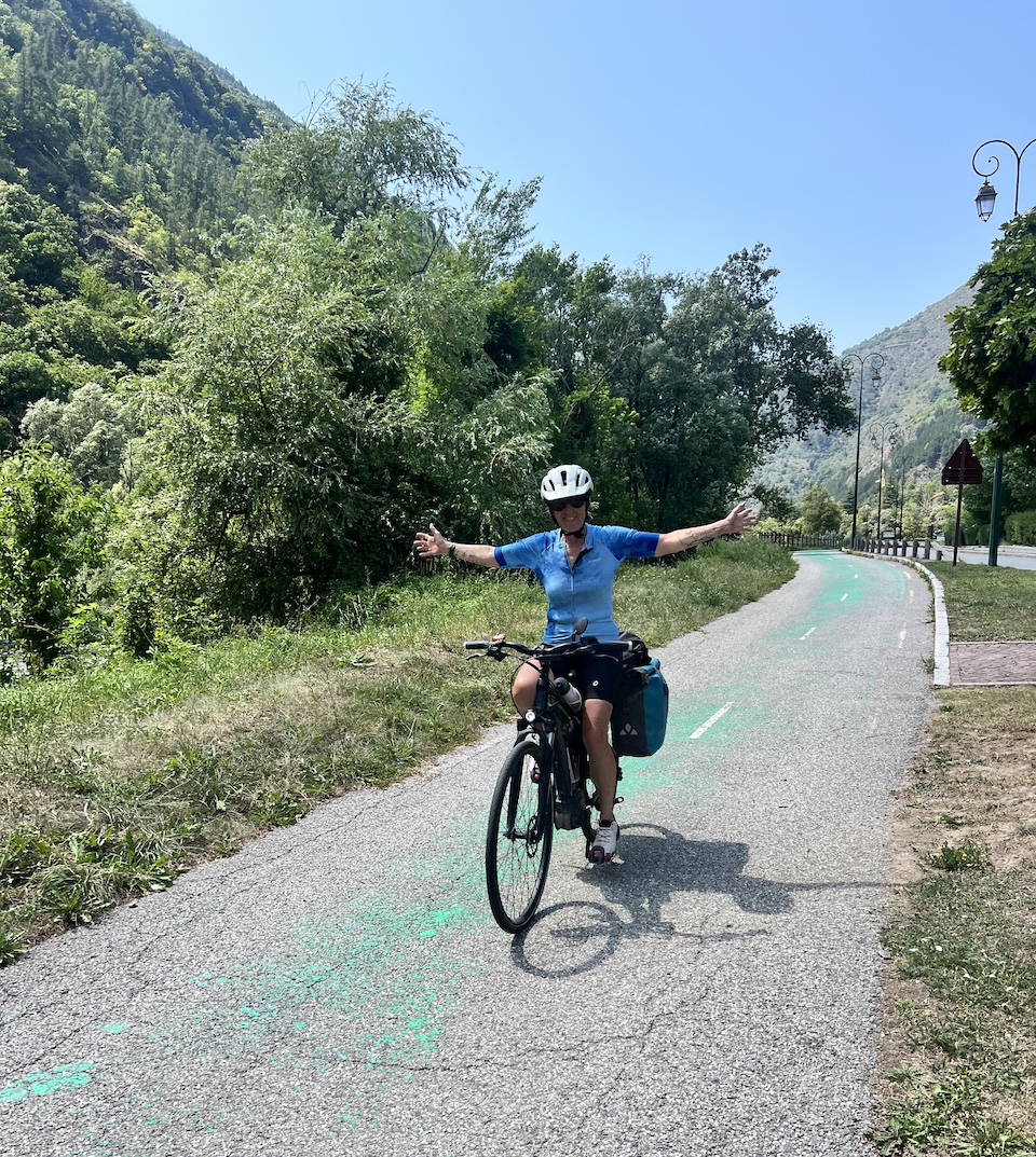 Pascale Chollet on a cycling trip along the Route des Grandes Alpes