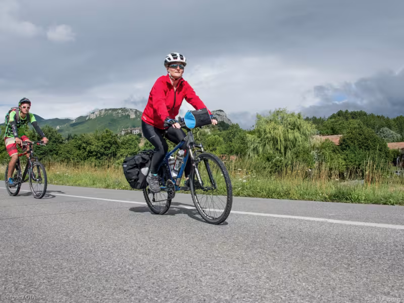 Couple on a bike on the roads of the Baronnies Provençales