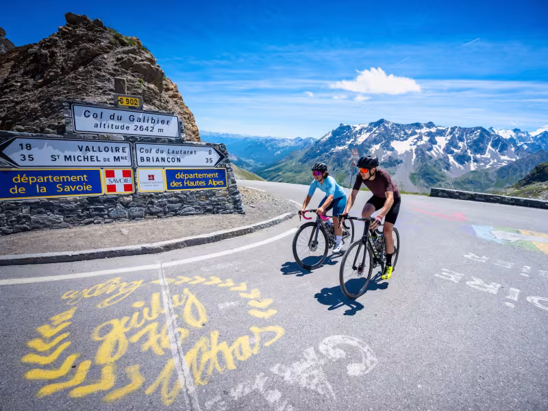 Arrival at the summit of the Col du Galibier, a cyclist's grail