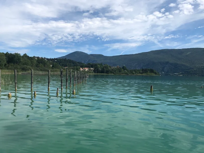 The crystal-clear waters of Lac d'Aiguebelette at Lepin-le-Lac
