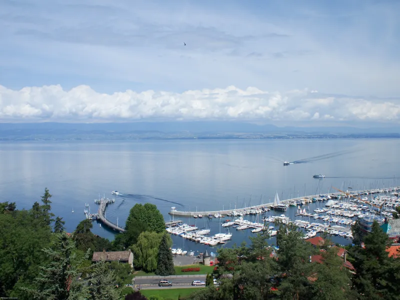 View of Lake Geneva and the Port of Thonon-les-Bains