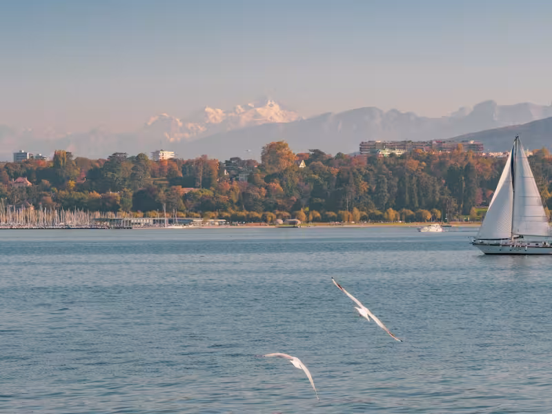 Lake Geneva and the Alps in the background
