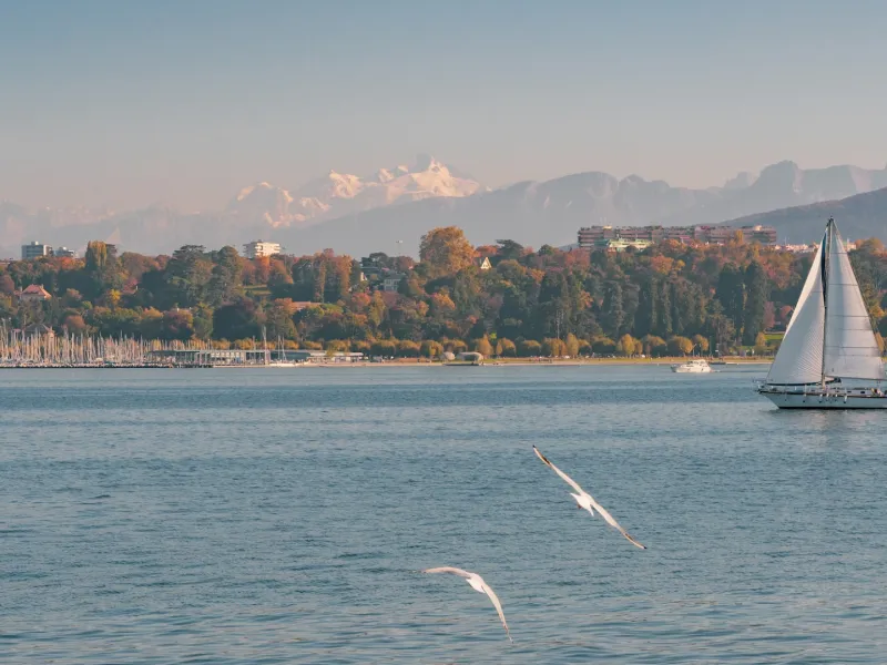 Lake Geneva and the Alps in the background
