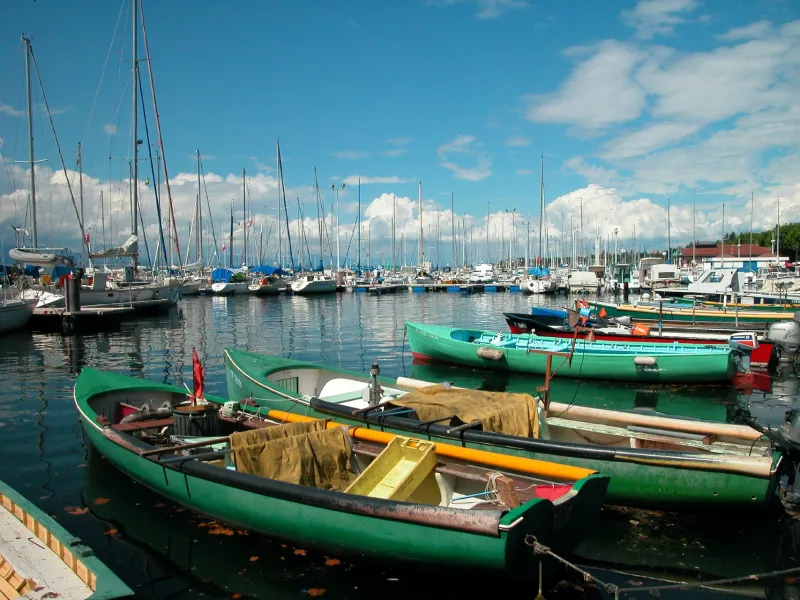 The port of Thonon-les-Bains with its traditional boats
