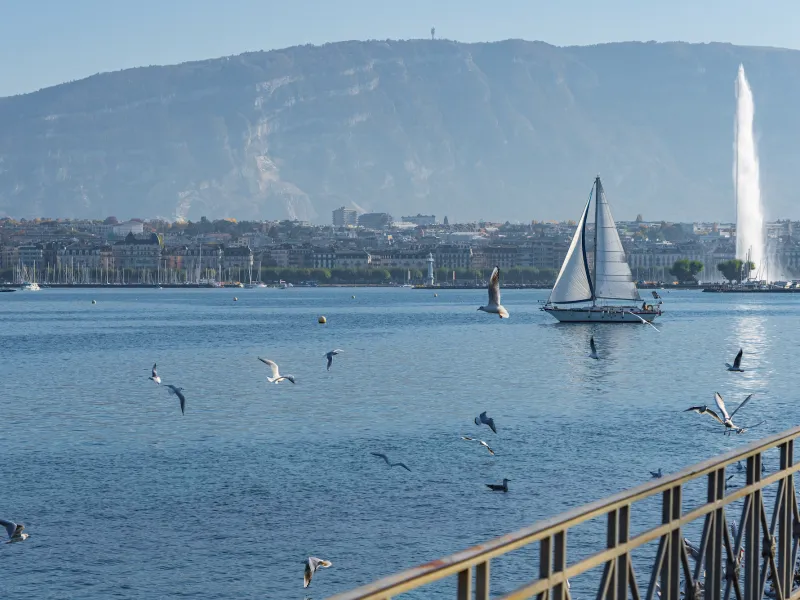 View of the Salève from the lakeside in Geneva