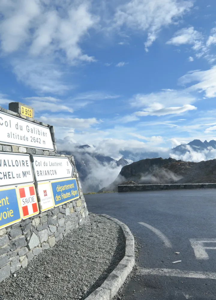At the summit of the Col du Galibier on the Route des Grandes Alpes