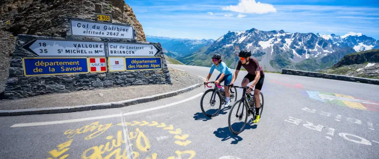 Arrival at the summit of the Col du Galibier, a cyclist's grail
