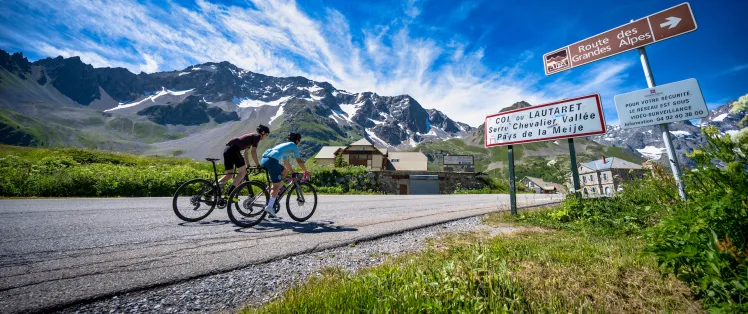 Cyclists on the Col du Lautaret on the Route des Grandes Alpes