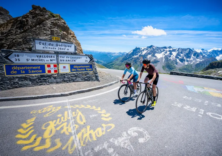 Arrival at the summit of the Col du Galibier, a cyclist's grail