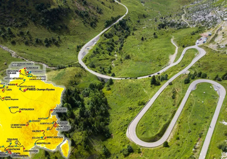 tour de france map with mountain road photo