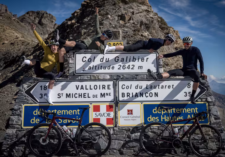 cycling group at the top of the Col du Galibier