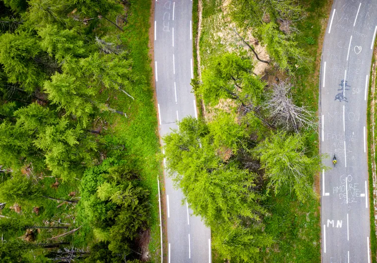The Col d'Izoard and its switchbacks seen from the air