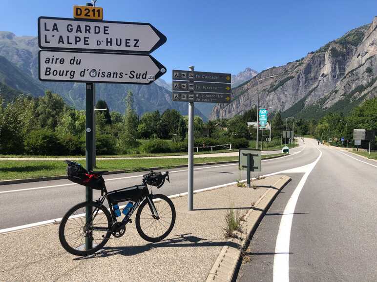 bicycle back-packing at the foot of Alpe d'Huez